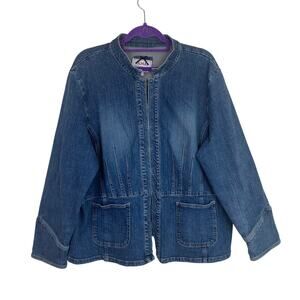 A.M.I. Sz 2X Y2K Fitted Denim Jacket Western Streetwear Coquette Vintage Wash